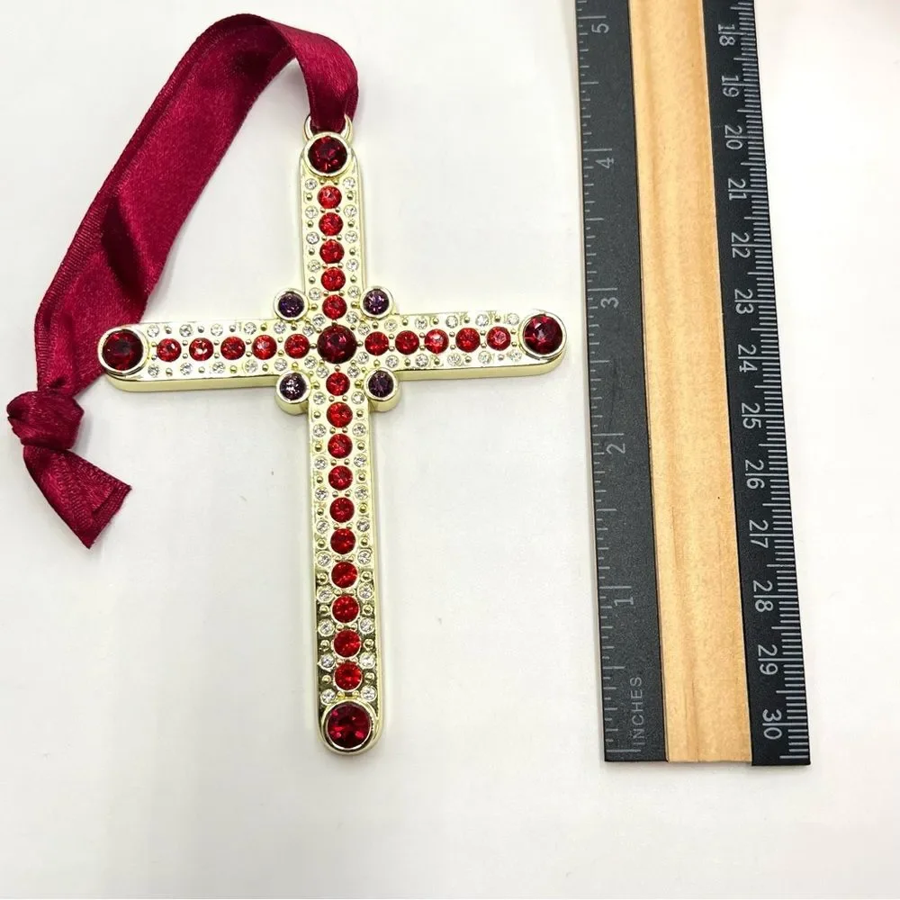 Lot of 2 Harvey Lewis‎ Swarovski Crystal Ornaments - Silver Heart & Gold Cross